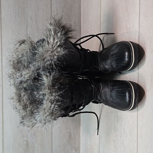 Sorel Women Tall Leather Tofino II Fur Faux Rubber Saltwater boots shoes sz 6 - Picture 4 of 14